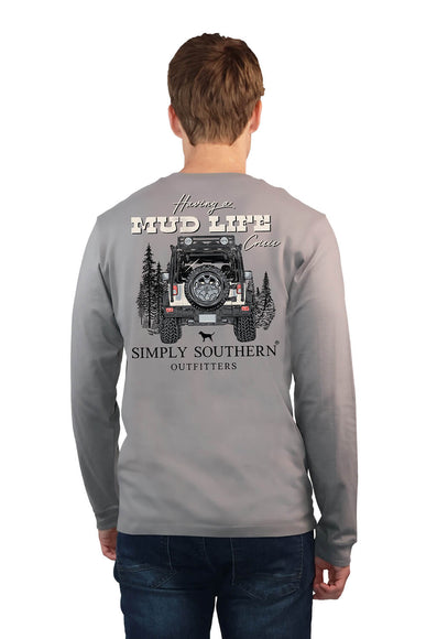 Simply Southern Mens Long Sleeve Jeep Mud Life T-Shirt for Men in Grey