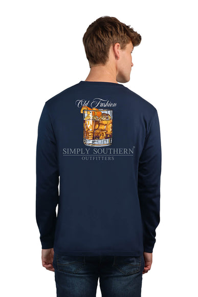 Simply Southern Mens Shirts Long Sleeve Old Fashion Whiskey T-Shirt for Men in Blue