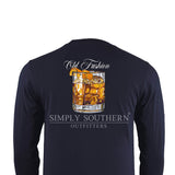 Simply Southern Mens Shirts Long Sleeve Old Fashion Whiskey T-Shirt for Men in Blue