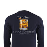 Simply Southern Mens Tshirts XXL Long Sleeve Old Fashion Whiskey T-Shirt for Men in Blue