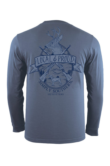 Simply Southern Mens XXL Long Sleeve Proud Gun Deer T-Shirt for Men in Blue