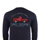 Mens Simply Southern Long Sleeve Red Truck T-Shirt for Men in Blue