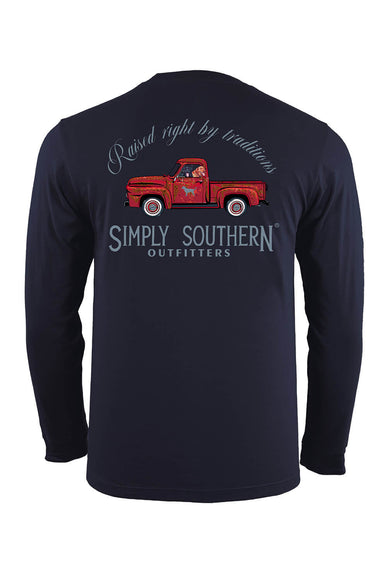 Mens Simply Southern Long Sleeve Red Truck T-Shirt for Men in Blue