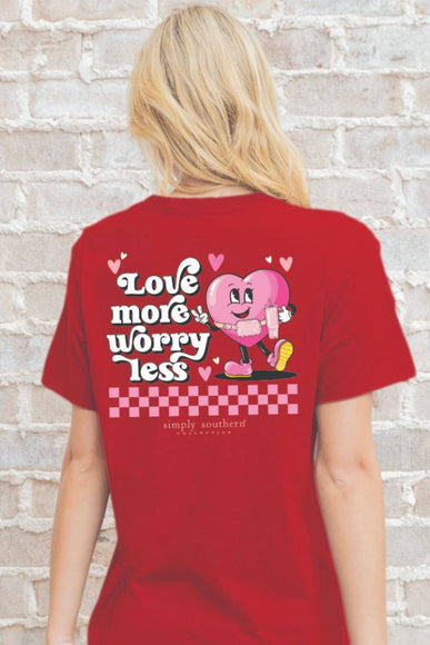 Simply Southern Love More, Worry Less T-Shirt for Women in Red 