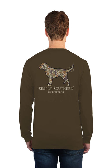 Men's Simply Southern Long Sleeve Camo Dog T-Shirt for Men in Umber