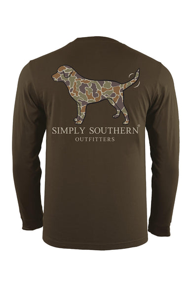 Men's Simply Southern Long Sleeve Camo Dog T-Shirt for Men in Umber