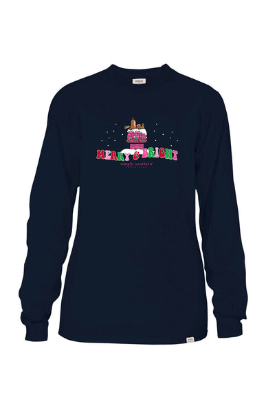 Simply Southern Youth Long Sleeve Merry & Bright T-Shirt for Girls in Blue
