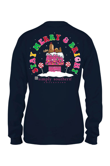 Simply Southern Youth Long Sleeve Merry & Bright T-Shirt for Girls in Blue