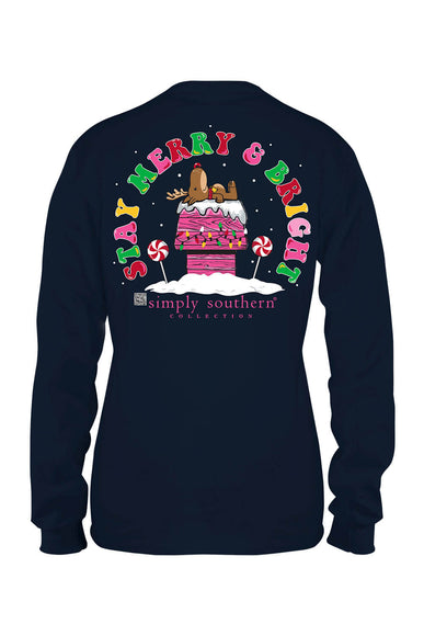 Simply Southern Long Sleeve Merry & Bright T-Shirt for Women in Blue 