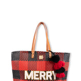 Simply Southern Bag Sparkle Calabash Merry Tote Bag for Women in Red/Black