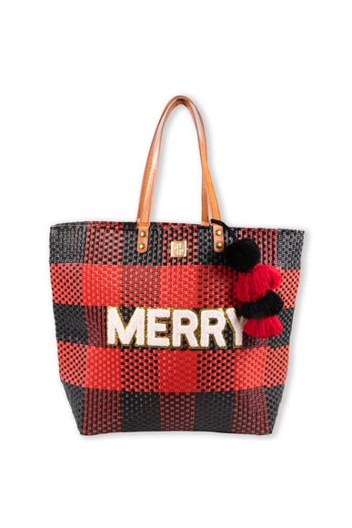 Simply Southern Bag Sparkle Calabash Merry Tote Bag for Women in Red/Black
