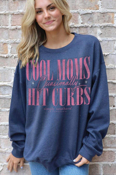 Simply Southern Cool Moms Hit Curbs Fleece Crewneck for Women in Slate