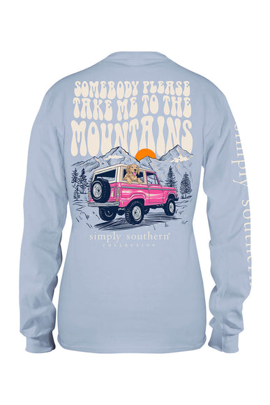 Simply Southern Youth Long Sleeve Take Me To The Mountains T-Shirt for Girls in Fog