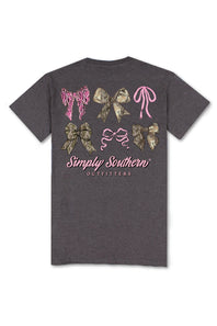 Simply Southern Plus Size Multi Camo Bow T-Shirt for Women in Grey