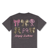 Simply Southern Plus Size Multi Camo Bow T-Shirt for Women in Grey