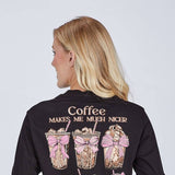 Simply Southern Womens Shirts Coffee Makes Me Much Nicer Long Sleeve T-shirt for Women in Black