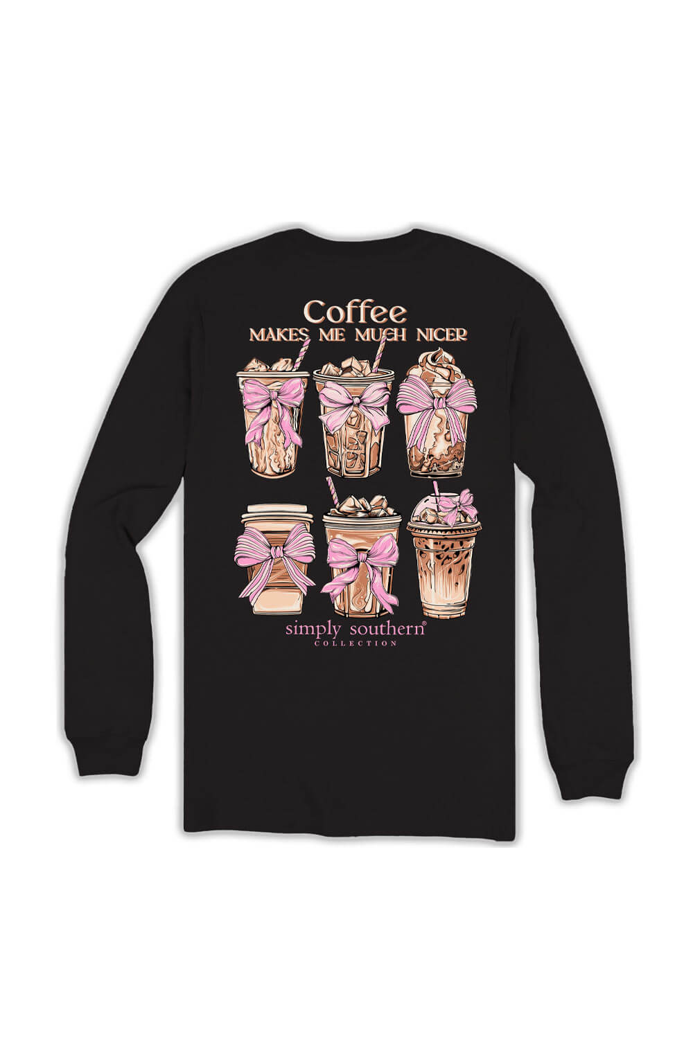 Simply Southern Womens Shirts Coffee Makes Me Much Nicer Long Sleeve T-shirt for Women in Black