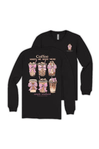 Simply Southern Womens Shirts Coffee Makes Me Much Nicer Long Sleeve T-shirt for Women in Black