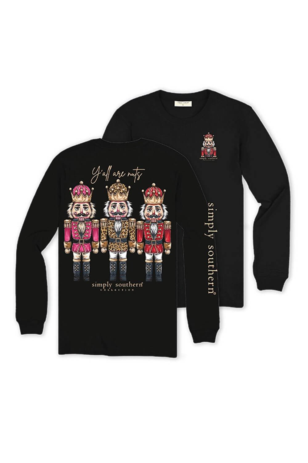 Simply Southern Plus Size Y’all Are Nuts Long Sleeve T-Shirt for Women in Black