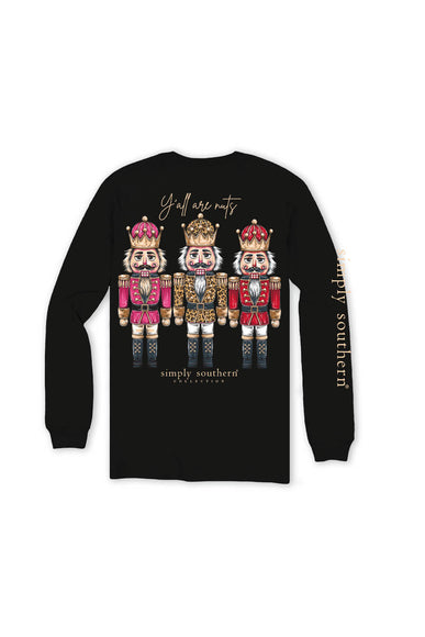 Simply Southern Y’all Are Nuts Long Sleeve T-Shirt for Women in Blac