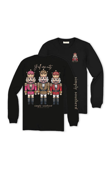 Simply Southern Y’all Are Nuts Long Sleeve T-Shirt for Women in Blac