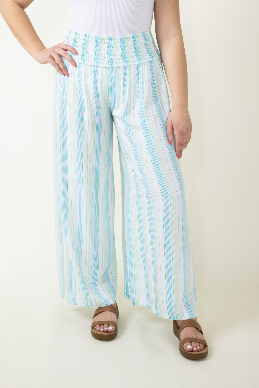 Simply Southern Palazzo Stripe Pants for Women in Blue/Green