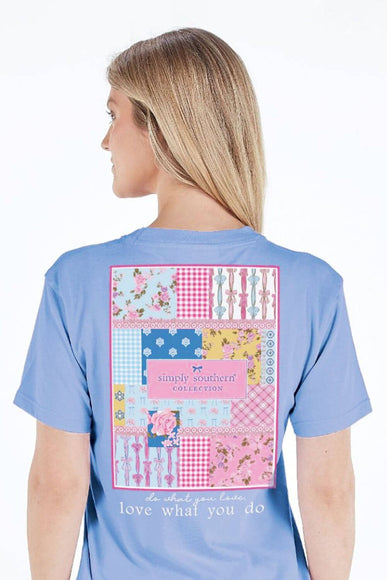 Simply Southern Patch Work Logo T-Shirt for Women in Wave Blue