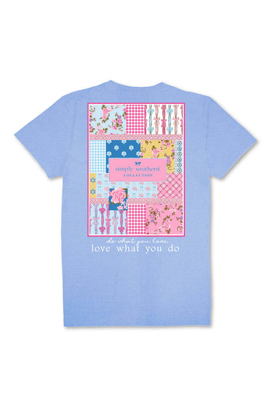 Simply Southern Patch Work Logo T-Shirt for Women in Wave Blue