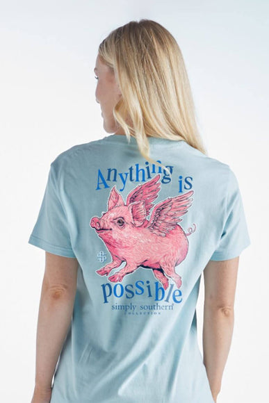 Simply Southern Women's Tees Anything is Possible T-shirt for Women in Ice Blue