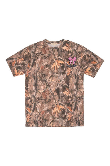 Simply Southern Plus Size Camo Pink Bow T-Shirt for Women in Brown
