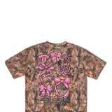 Simply Southern Plus Size Camo Pink Bow T-Shirt for Women in Brown
