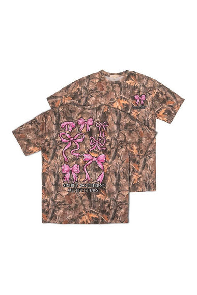 Simply Southern Plus Size Camo Pink Bow T-Shirt for Women in Brown