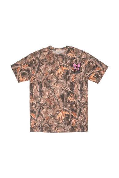 Simply Southern Camo Pink Bow T-Shirt for Women in Brown