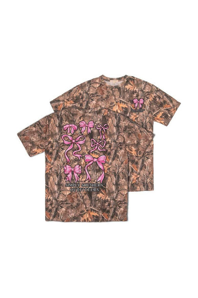 Simply Southern Camo Pink Bow T-Shirt for Women in Brown