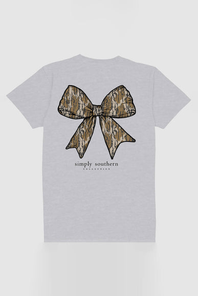 Simply Southern Camo Bow T-Shirt for Women in Ash Grey
