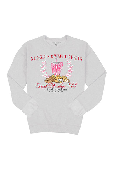 Simply Southern Plus Size Nuggets & Waffle Fries Fleece Crewneck for Women in Grey