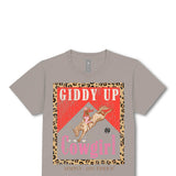 Simply Southern Plus Size Giddy Up Cowgirl T-Shirt for Women in Grey