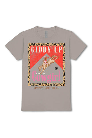 Simply Southern Plus Size Giddy Up Cowgirl T-Shirt for Women in Grey