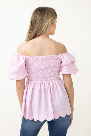 Simply Southern Puff Scallop Top for Women in Light Pink