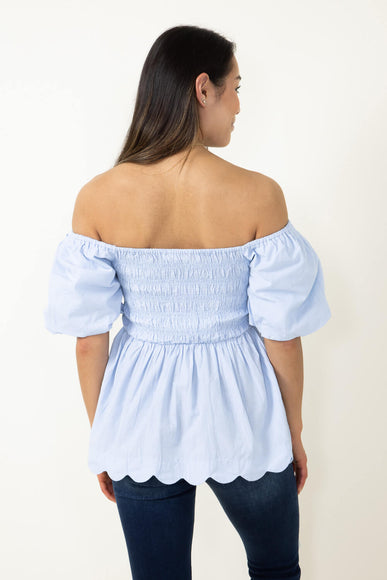 Simply Southern Puff Scallop Top for Women in Sky Blue