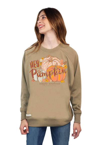 Womens Simply Southern Hey Pumpkin Sweatshirt for Women in Olive