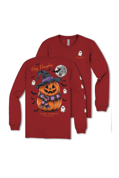 Simply Southern Womens Pumpkin Witch Hat Long Sleeve T-Shirt for Women in Red