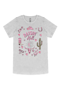 Simply Southern Womens Raisin’ Hell T-Shirt for Women in Washed Grey