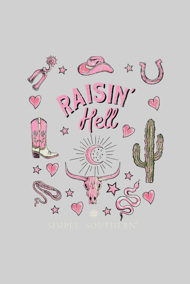Simply Southern Raisin’ Hell T-Shirt for Women in Washed Grey