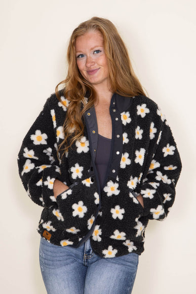 Simply Southern Fuzzy Retro Daisy Jacket with Pockets for Women in Daisy