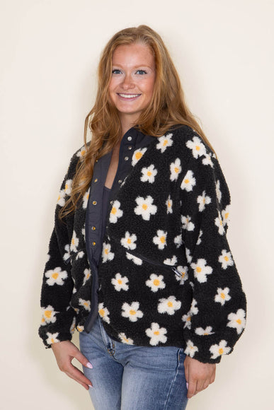Simply Southern Fuzzy Retro Daisy Jacket with Pockets for Women in Daisy