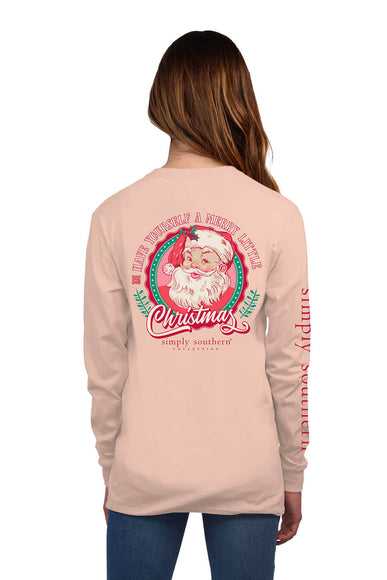 Simply Southern Long Sleeve Retro Santa T-Shirt for Women in Cream