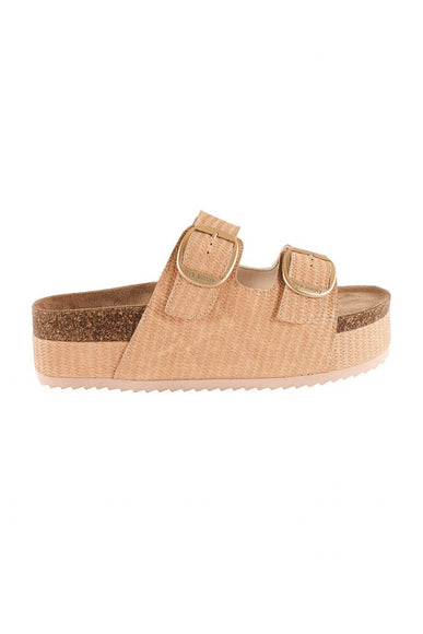 Womens Simply Southern Platform Large Buckle Sandals for Women in Beige