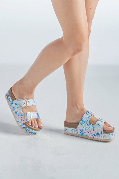 Simply Southern Womens Platform Large Buckle Sandals for Women in Watercolor Blue