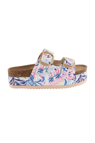 Simply Southern Womens Platform Large Buckle Sandals for Women in Watercolor Blue